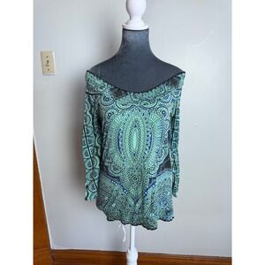 Mossimo vintage Y2K Medallion Print Smocked Off Shoulder Top Large Boho paisley